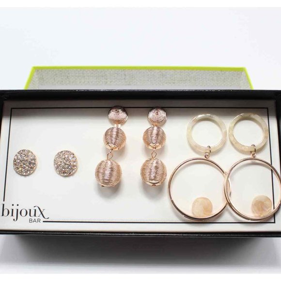 Bijoux Bar 3 Pair Rose Gold Tone Earrings Posts & Drops Crystal & MOP Gift Boxed - Picture 7 of 7